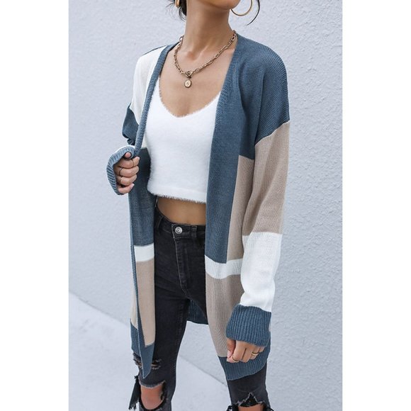 Color Block Dropped Shoulder Cardigan - Picture 3 of 4